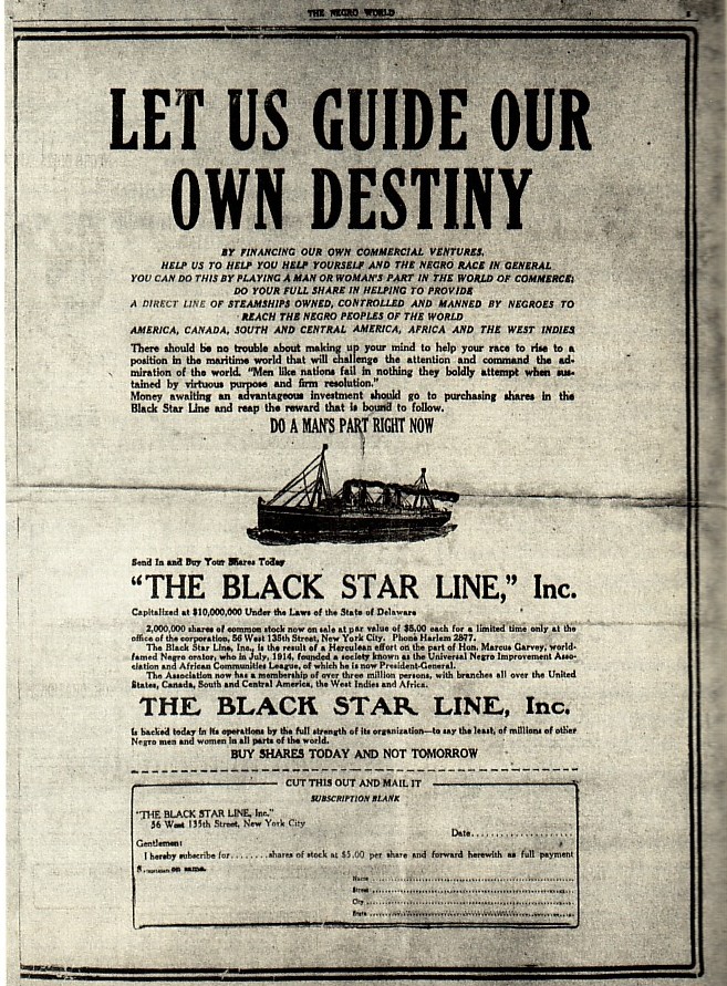 Let Us Guide Our Own Destiny: Advertisement for shares in the Black Star Line