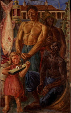 WPA Mural "Louisiana Fishing Industry and French Market" by Hans Mangelsdorf (The Historic New Orleans Collection)