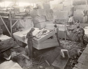 Indiana stone carvers at work in 1929 (Indiana Historical Society)