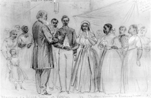 Alfred R. Waud, Marriage of a Colored Soldier at Vicksburg by Chaplain Warren of the Freedmen's Bureau, drawing, c. June 1866, The Historic New Orleans Collection, http://www.hnoc.org.