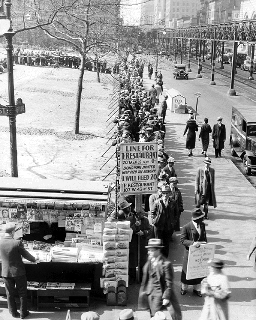 Hunger Line on 6th Avenue & 42nd Street, H.W. Felchner, FDR Library, 1932 (New Deal Network)