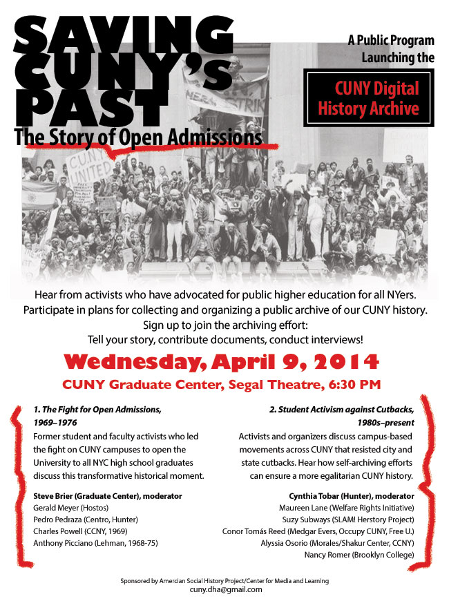Flyer: Public Program: Saving CUNY’s Past—April 9, 2014
